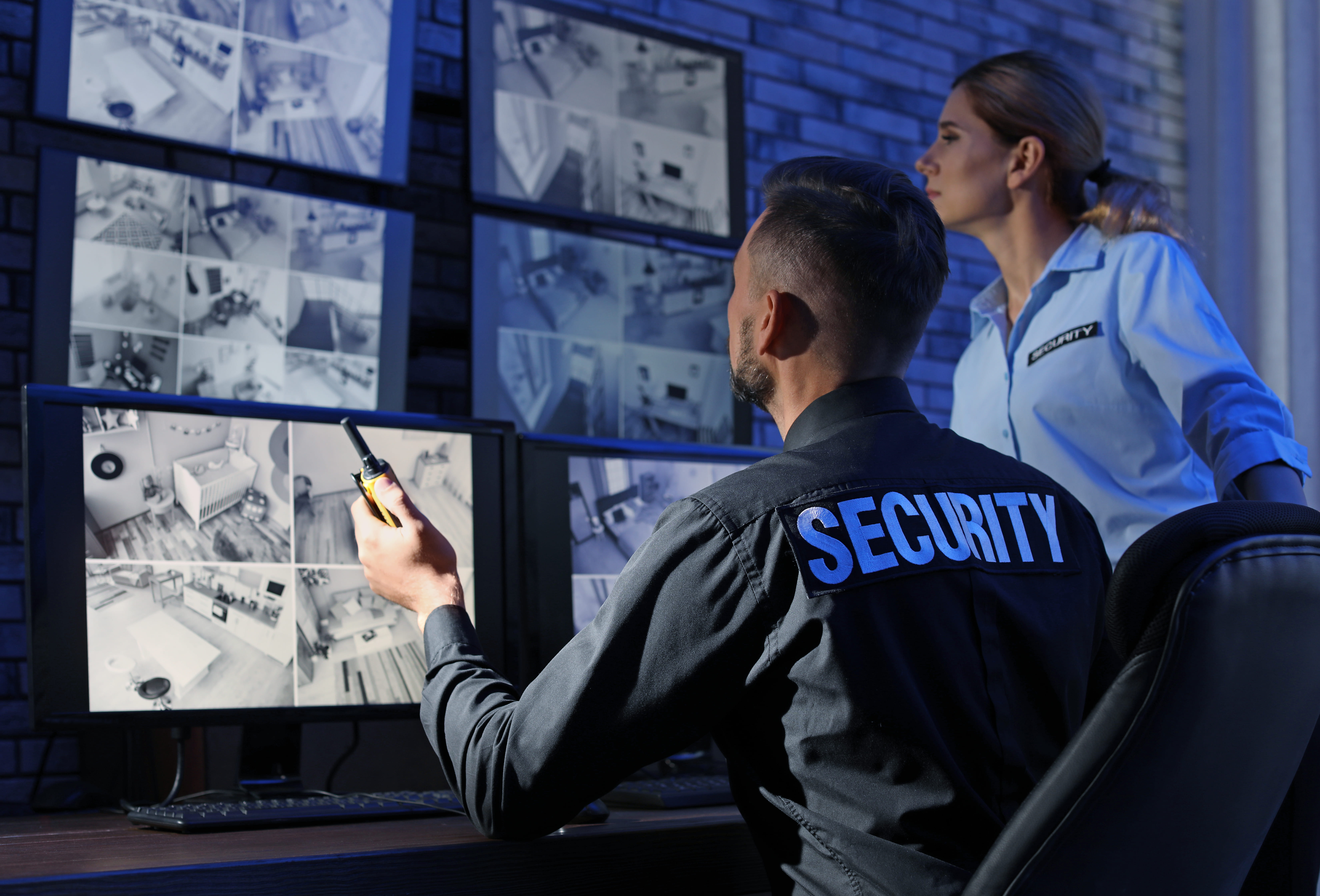 Security operations team monitoring surveillance and incident activity